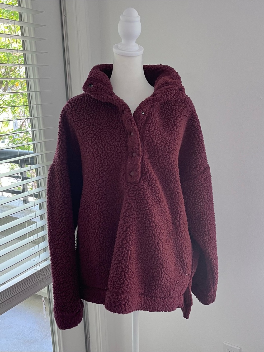 aerie Plush Teddy Snap-Front Jacket - Burgundy